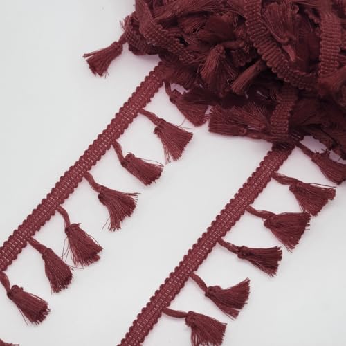 Yalulu 25 Yards Quaste Trim Band, Quasten Fransen Trim Fransenband Fransenborte Fransen Spitzenborte für Vorhang Kleidung Zubehör (Wine Red) von Yalulu
