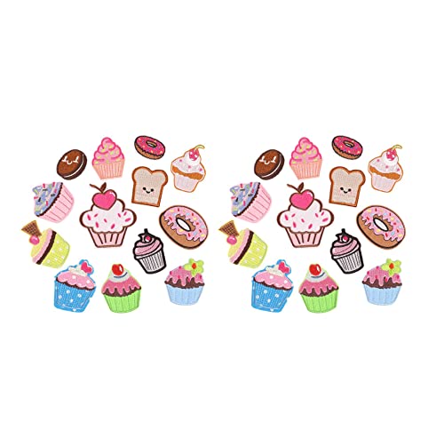 Yalulu 26 Stück Aufbügelflicken, Mini Donuts Cupcake Bestickte Patches zum Aufbügeln mit Hitze oder Patches Zum Aufbügeln Oder Nähen Patches Sticker DIY Kleidung Patches von Yalulu