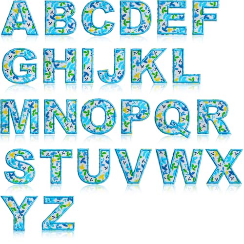 Yalulu 26 Stück Buchstaben Aufnäher, Bunt Geblümt A-Z Brief Aufnäher Applique, Dekorative Applique zum Aufnähen für Kleidungs T-Shirt Jeans Rucksäcke DIY (Blau) von Yalulu