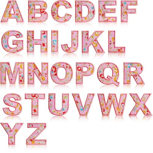 Yalulu 26 Stück Buchstaben Aufnäher, Bunt Geblümt A-Z Brief Aufnäher Applique, Dekorative Applique zum Aufnähen für Kleidungs T-Shirt Jeans Rucksäcke DIY (Rosa) von Yalulu