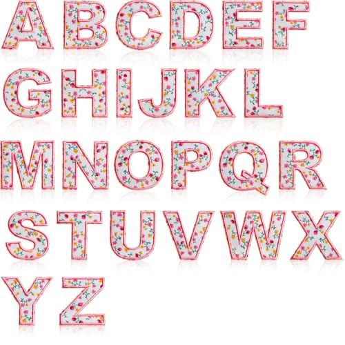 Yalulu 26 Stück Buchstaben Aufnäher, Bunt Geblümt A-Z Brief Aufnäher Applique, Dekorative Applique zum Aufnähen für Kleidungs T-Shirt Jeans Rucksäcke DIY (Weiß) von Yalulu