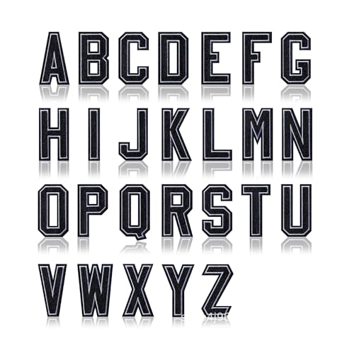 Yalulu 26 Stück Buchstaben Aufnäher, Schwarz A-Z Brief Aufnäher Applique, Dekorative Applique zum Aufnähen Buchstaben Patches zum Aufbügeln für Kleidungs T-Shirt Jeans von Yalulu