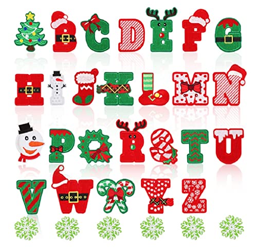 Yalulu 32 Stück Weihnachten Alphabet Applikationen Patches, Buchstaben Annähen Applikationen oder Aufbügeln Patches, A-Z Buchstaben Abzeichen Dekorative Reparatur Patches von Yalulu