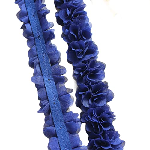Yalulu 3D-Chiffon-Blumen-Spitzenband, 4,5 m lang, mit Verzierung, für Bastelarbeiten, bestickte Applikationen, Nähen, Hochzeitskleid, Dekoration (Edelsteinblau) von Yalulu