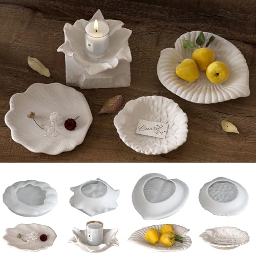 Yalulu 4 Stücke Silikonform Tablett Untersetzer Epoxidharz Formen, Schmuck Teller Gießform für Herstellung von Untersetzer Kerzenhalter Schmuck Tablett von Yalulu