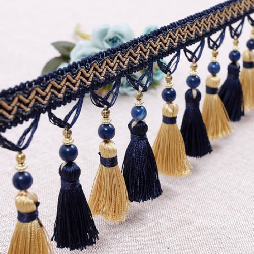 Yalulu 4 Yards Borte mit Quasten, 4.7inch Breit Hängende Quastenborte Fransenborte Dekoborte Zierborte Vorhangborte, Trimmen für Vorhänge, Hochzeits-Kostüm (Dunkelblau) von Yalulu