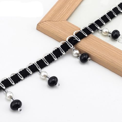 Yalulu 4 Yards Borte mit Quasten, Hängende Peal Fransen Quaste Kugel Trim Stoffband Fransenband Kugelquaste Trimmen Quastenborte Vorhangborte Vorhang Tischdecke Dekoborte (Schwarz) von Yalulu