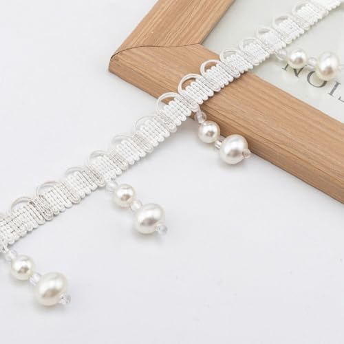 Yalulu 4 Yards Borte mit Quasten, Hängende Peal Fransen Quaste Kugel Trim Stoffband Fransenband Kugelquaste Trimmen Quastenborte Vorhangborte Vorhang Tischdecke Dekoborte (Weiß) von Yalulu