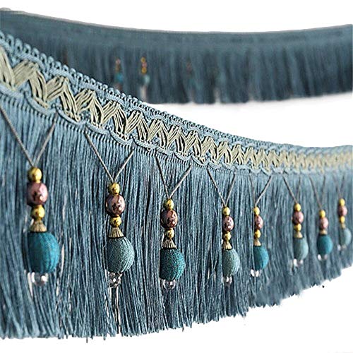 Yalulu 4 Yards Europäische geflochtene Perlen, hängende Kugelquaste, Fransenbesatz, Band für Vorhang, Tisch, Heimzubehör, DIY-Dekoration (blau) von Yalulu