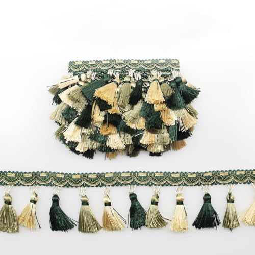 Yalulu 4 Yards Fransen-Quastenbesatz, Besticktes Band Fransenborte Quasten Spitzenband Fransenborte Spitzenbordüre Zierband Für -dekoration Vorhänge Sofas Dekoriert (Grün) von Yalulu