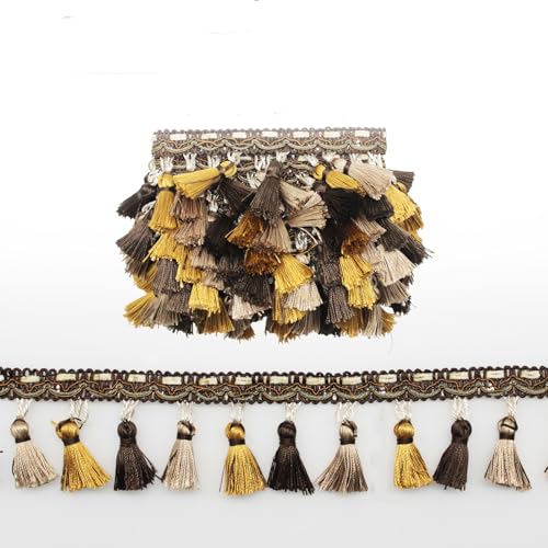 Yalulu 4 Yards Fransen-Quastenbesatz, Besticktes Band Fransenborte Quasten Spitzenband Fransenborte Spitzenbordüre Zierband Für -dekoration Vorhänge Sofas Dekoriert (Kaffee) von Yalulu