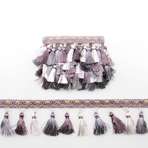 Yalulu 4 Yards Fransen-Quastenbesatz, Besticktes Band Fransenborte Quasten Spitzenband Fransenborte Spitzenbordüre Zierband Für -dekoration Vorhänge Sofas Dekoriert (Violett) von Yalulu