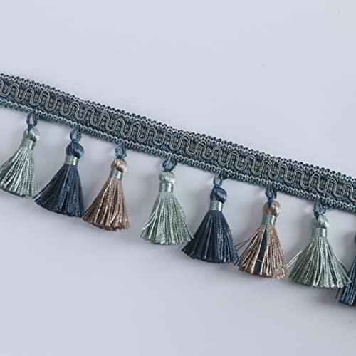 Yalulu 4 Yards Fransenborte mit Quasten, Jacquard-Band, Borte mit Fransen zum Nähen Vorhänge, Tische, Hochzeiten, Dekoriert (Hellblau) von Yalulu