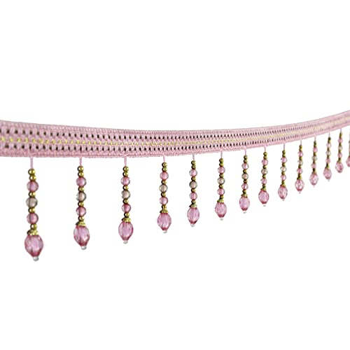 Yalulu 4 Yards Fransenquasten-Bordüre, geflochtene Perlen, hängende Kugelquaste, Fransenborte für Vorhänge, Tischnähstoff (Rosa) von Yalulu