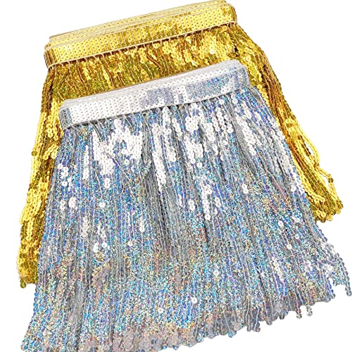 Yalulu 4 Yards Pailletten Quasten Stoff Fransenborte Fransenband Spitzenborte zum Nähen für Kostüm Lateinisches Kleid Garment Apparel Nähzubehör Yalulu 4 Yards Pailletten Quasten Stoff Fransenborte Fransenband Spitzenborte zum Nähen für Kostüm Lateinisches Kleid Garment Apparel Nähzubehör von Yalulu
