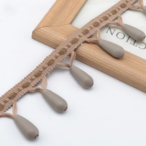 Yalulu 4 Yards Perlen Fransenborte, 7cm Breit Fransen Spitzenband Mit Quaste Geflochtene Kantenbesatz Fliegenvorhänge für Türen Decke brims Vorhangborte (Beige) von Yalulu