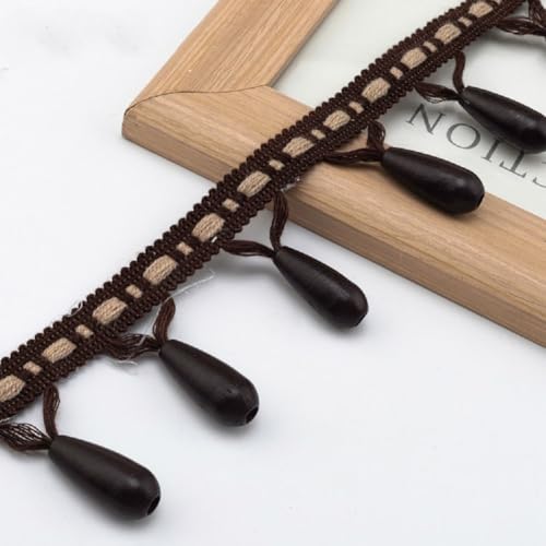 Yalulu 4 Yards Perlen Fransenborte, 7cm Breit Fransen Spitzenband Mit Quaste Geflochtene Kantenbesatz Fliegenvorhänge für Türen Decke brims Vorhangborte (D-Kaffee) von Yalulu
