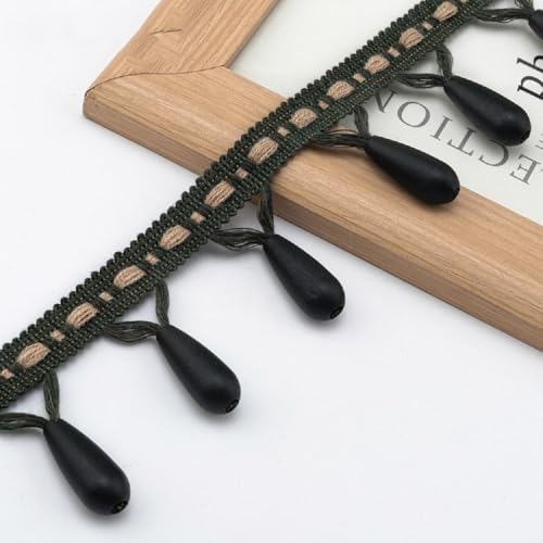 Yalulu 4 Yards Perlen Fransenborte, 7cm Breit Fransen Spitzenband Mit Quaste Geflochtene Kantenbesatz Fliegenvorhänge für Türen Decke brims Vorhangborte (Grün) von Yalulu