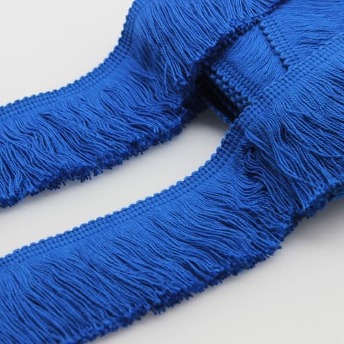 Yalulu 5 Meters Fransenborte Baumwolle Quasten Trim Fransenbesatz Quaste Spitzenband Quaste Trim Häkel Fransen Bordüre Quastenborte für Kleidung DIY Nähen (Edelsteinblau) von Yalulu
