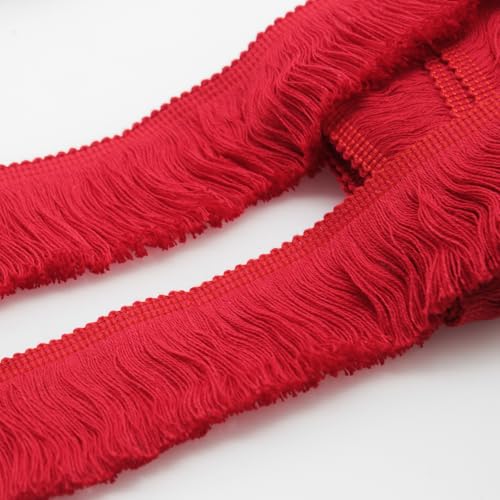 Yalulu 5 Meters Fransenborte Baumwolle Quasten Trim Fransenbesatz Quaste Spitzenband Quaste Trim Häkel Fransen Bordüre Quastenborte für Kleidung DIY Nähen (Rot) von Yalulu