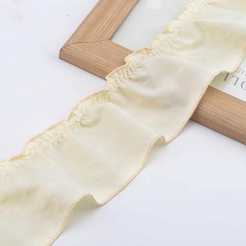 Yalulu 5 Meters Plissierter Spitze Rüschenbesatz Spitzenbesatz Plissee Spitzenband Rüschen Spitzen Rüschenborte Zum Vorhang Hochzeitsdekorationen (Beige) von Yalulu