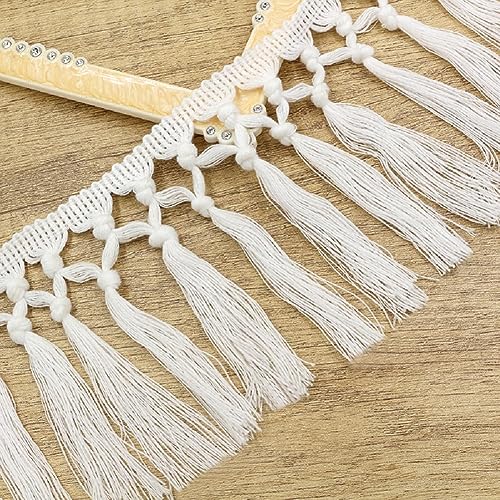 Yalulu 5 Yards 11cm Breit Baumwolle Quaste Spitzenband Fransenbesatz Spitzenbesatz zum Nähen Fransenborte Quaste Trimmen Spitzenband Quaste zum Nähen von Kleidung DIY Handwerk Heimdekorationen von Yalulu