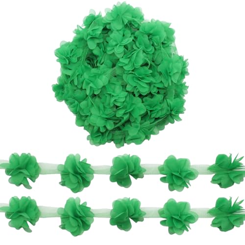 Yalulu 5 Yards 3D Chiffon- Blumen Spitzenborte, Cluster Blumen Spitzenbesatz Chiffonband Dekoband Zierband für Nähen Handwerk Hochzeit (Grün) von Yalulu