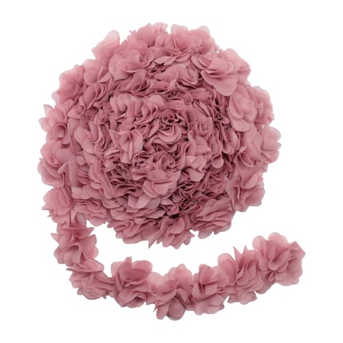 Yalulu 5 Yards 3D Chiffon- Blumen Spitzenborte, Cluster Blumen Vintage-Spitzenbänder für Braut, Hochzeit, Basteln, Nähen, Kostüm, Applikation, Dekoration (D-Rosa) von Yalulu