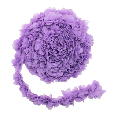 Yalulu 5 Yards 3D Chiffon- Blumen Spitzenborte, Cluster Blumen Vintage-Spitzenbänder für Braut, Hochzeit, Basteln, Nähen, Kostüm, Applikation, Dekoration (Lila) von Yalulu