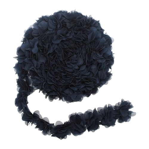 Yalulu 5 Yards 3D Chiffon- Blumen Spitzenborte, Cluster Blumen Vintage-Spitzenbänder für Braut, Hochzeit, Basteln, Nähen, Kostüm, Applikation, Dekoration (Marineblau) von Yalulu