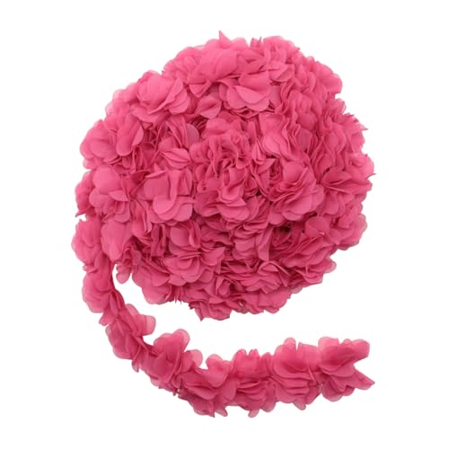 Yalulu 5 Yards 3D Chiffon- Blumen Spitzenborte, Cluster Blumen Vintage-Spitzenbänder für Braut, Hochzeit, Basteln, Nähen, Kostüm, Applikation, Dekoration (Rosenrot) von Yalulu