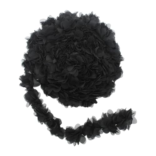 Yalulu 5 Yards 3D Chiffon- Blumen Spitzenborte, Cluster Blumen Vintage-Spitzenbänder für Braut, Hochzeit, Basteln, Nähen, Kostüm, Applikation, Dekoration (Schwarz) von Yalulu