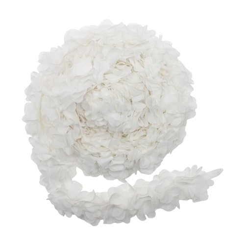 Yalulu 5 Yards 3D Chiffon- Blumen Spitzenborte, Cluster Blumen Vintage-Spitzenbänder für Braut, Hochzeit, Basteln, Nähen, Kostüm, Applikation, Dekoration (Weiß) von Yalulu