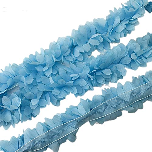 Yalulu 5 Yards 3D Chiffon Cluster Blumen Spitzenborte DIY Chiffon-Kleid-Gewebe Besatz Spitzenstoff Spitzenkleid Dekoration für Nähen Hochzeit Crafts (Blau) von Yalulu