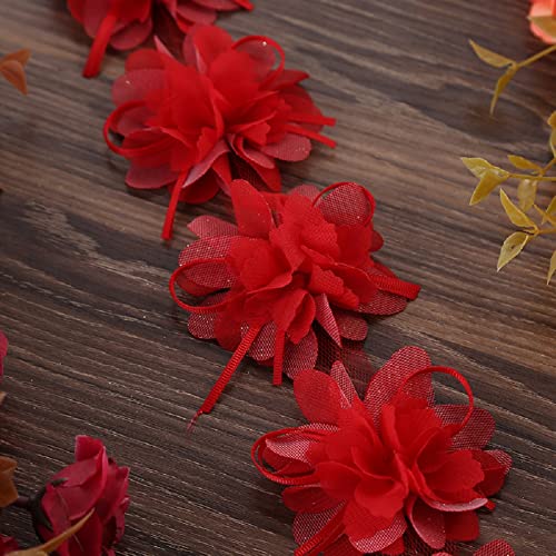 Yalulu 5 Yards 3D Cluster Blumen Chiffon Spitzenborte, Blumen Stoff Trimming Spitzenband für Nähen Hochzeit Puppe Stirnband (Rot) von Yalulu