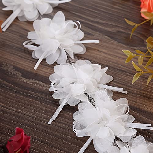 Yalulu 5 Yards 3D Cluster Blumen Chiffon Spitzenborte, Blumen Stoff Trimming Spitzenband für Nähen Hochzeit Puppe Stirnband (Weiß) von Yalulu