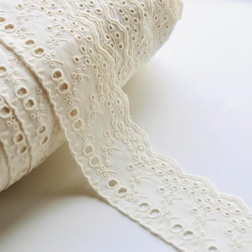 Yalulu 5 Yards Baumwoll Spitzenband Dekoband Zierband Häkel-Borte Beige Stickerei Florales Baumwoll Spitzenband Zum Nähen von Kleidern Taschen von Yalulu