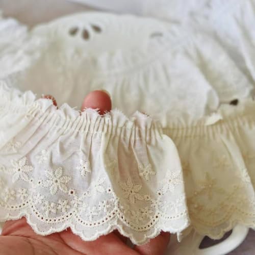 Yalulu 5 Yards Baumwoll Spitzenbesatz 6.5cm Breites Blumenstickerei Spitzenbesatz Rüschen Spitzenband fur Nähen Handwerk Hochzeit Deko (Beige) von Yalulu