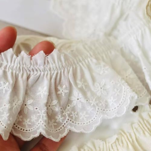 Yalulu 5 Yards Baumwoll Spitzenbesatz 6.5cm Breites Blumenstickerei Spitzenbesatz Rüschen Spitzenband fur Nähen Handwerk Hochzeit Deko (Weiß) von Yalulu