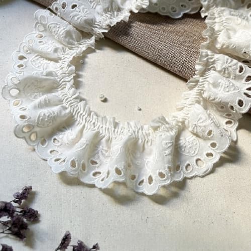 Yalulu 5 Yards Baumwoll Spitzenbesatz Spitzenband, 5.5cm Breit Blumenstickerei Rüschen Spitzenbesatz Schleife Wellenkante Spitzenband Zum Nähen von Kleidern (Beige) von Yalulu