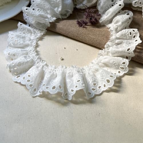 Yalulu 5 Yards Baumwoll Spitzenbesatz Spitzenband, 5.5cm Breit Blumenstickerei Rüschen Spitzenbesatz Schleife Wellenkante Spitzenband Zum Nähen von Kleidern (Weiß) von Yalulu