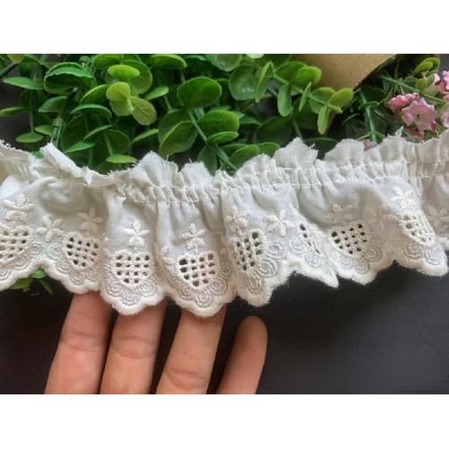 Yalulu 5 Yards Baumwolle Spitzenborte Blumenstickerei Plissee Spitzenband Rüschen Spitzen Rüschenborte Herz Rüschenborte zum Nähen (Beige) von Yalulu