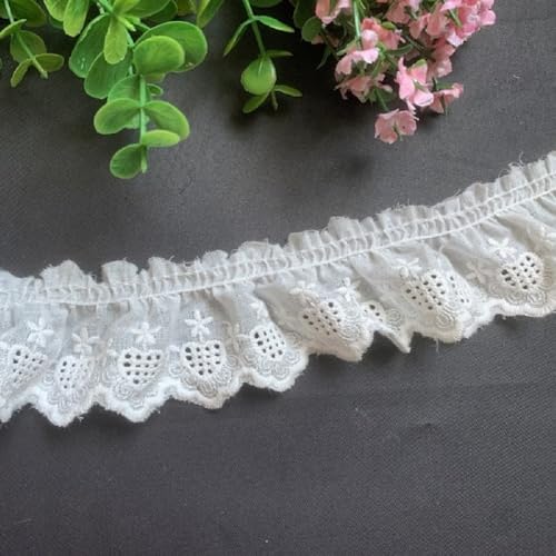 Yalulu 5 Yards Baumwolle Spitzenborte Blumenstickerei Plissee Spitzenband Rüschen Spitzen Rüschenborte Herz Rüschenborte zum Nähen (Weiß) von Yalulu