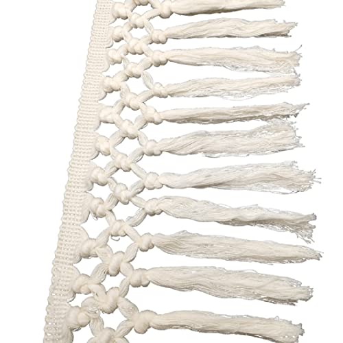 Yalulu 5 Yards Beige Baumwolle Quasten Fransenbesatz Spitzenbesatz Fransen Borte Stoff Band Spitzenband für Handarbeit Nähzubehör von Yalulu