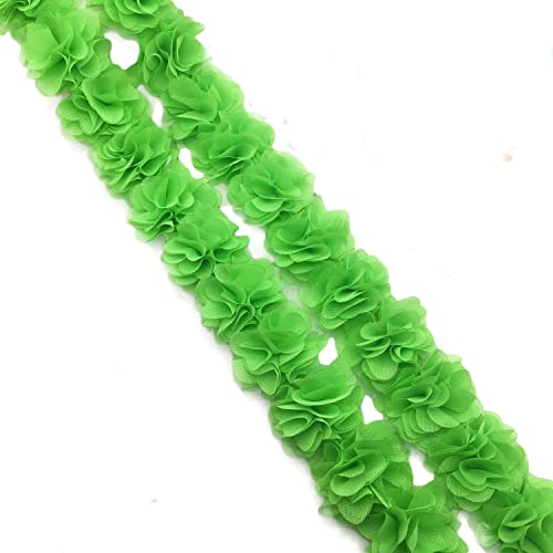 Yalulu 5 Yards Blumen 3D Chiffon Cluster Blumen Spitzenborte Blumen DIY Chiffon-Kleid-Gewebe Besatz Spitzenstoff für Nähen Hochzeit Crafts (Grün1) von Yalulu