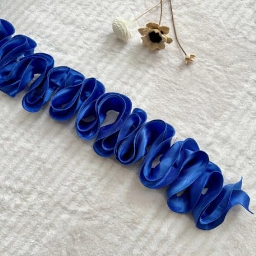 Yalulu 5 Yards Chiffon Blumen Spitzenborte, 10cm Cluster Floral Spitze Trim Florales Dekoratives Band für Kostüm Hut DIY Nähen (Edelsteinblau) von Yalulu