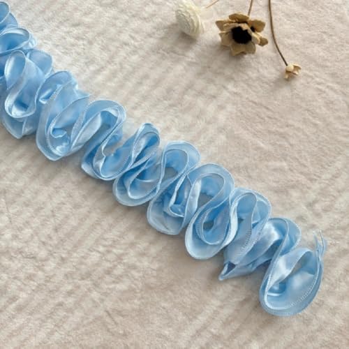 Yalulu 5 Yards Chiffon Blumen Spitzenborte, 10cm Cluster Floral Spitze Trim Florales Dekoratives Band für Kostüm Hut DIY Nähen (Hellblau) von Yalulu
