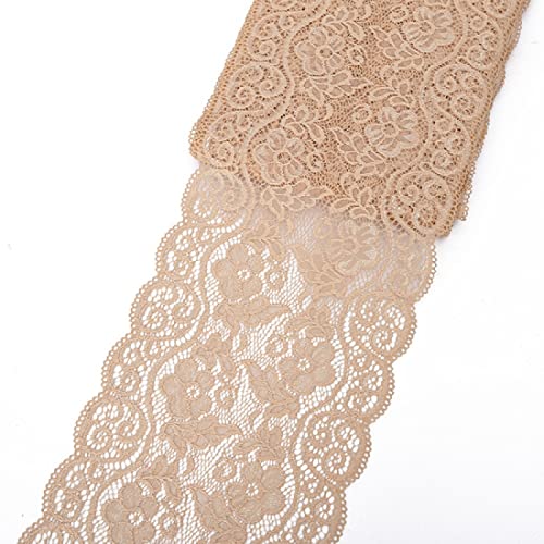Yalulu 5 Yards Elastizität Spitzenbordüre Band Spitzenband Spitzenborte Zierband Stretch Spitze Blume Borte für Handwerk Dessous Hochzeitskleid Dekor 18cm Breite (Beige) von Yalulu