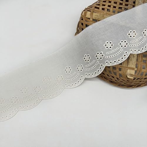 Yalulu 5 Yards Natur Baumwoll-Spitzenband, 10cm Breiter Baumwoll Öse Spitzenbesatz Blumenstickerei Rüschen Spitzenbesatz Schleife Wellenkante (beige) von Yalulu