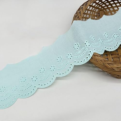 Yalulu 5 Yards Natur Baumwoll-Spitzenband, 10cm Breiter Baumwoll Öse Spitzenbesatz Blumenstickerei Rüschen Spitzenbesatz Schleife Wellenkante (blau) von Yalulu